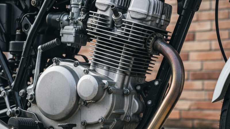 スズキ・グラストラッカーの空冷単気筒エンジンのクローズアップ