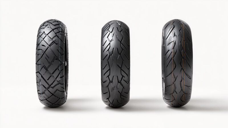 異なるトレッドパターンのバイク用タイヤ