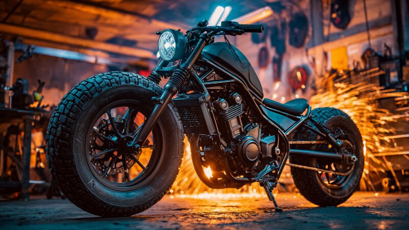 ワンオフで製作された極太タイヤのカスタムバイク