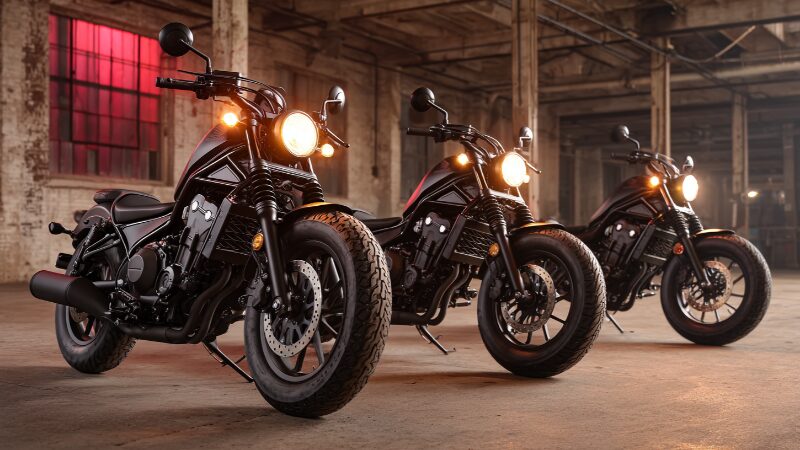 異なるカスタムスタイルのホンダ レブル250が並んでいる様子