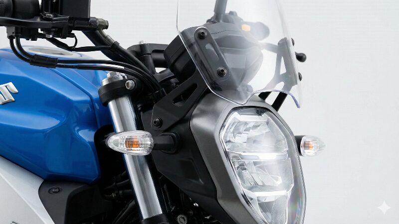 ジクサー250のヘッドライト周辺のクローズアップ