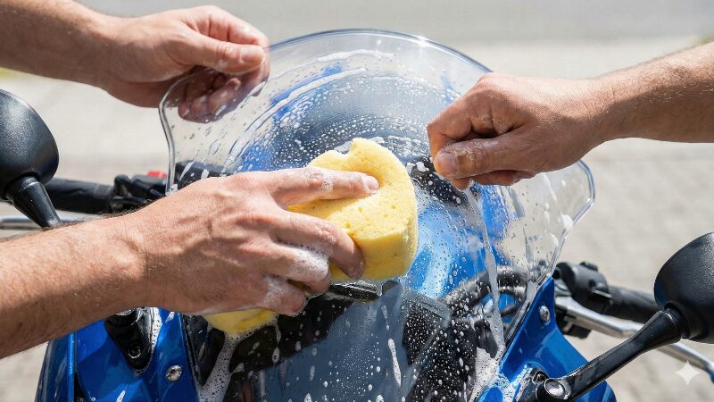 たっぷりの泡と柔らかいスポンジを使って、ジクサー250のスクリーンを優しく手洗い