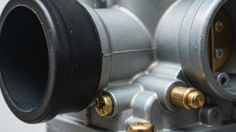 FTR223のキャブレター部分の超クローズアップ