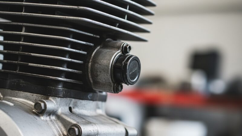 FTR223のエンジン側面、カムチェーンテンショナーの位