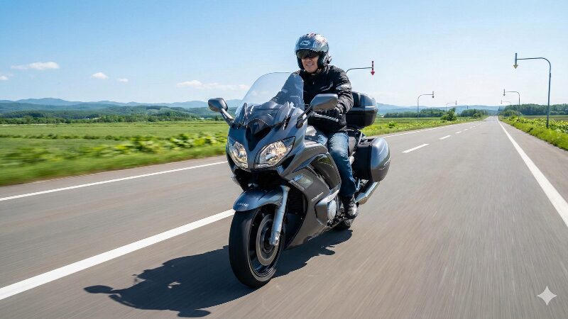 北海道のような広い一本道を快適にクルージングするFJR1300