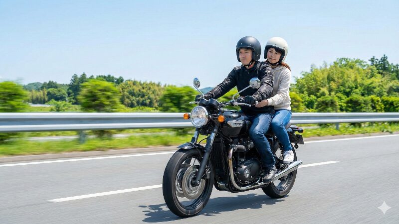 高速道路で安全なブレーキングと安定した姿勢を保つタンデム走行のカップル