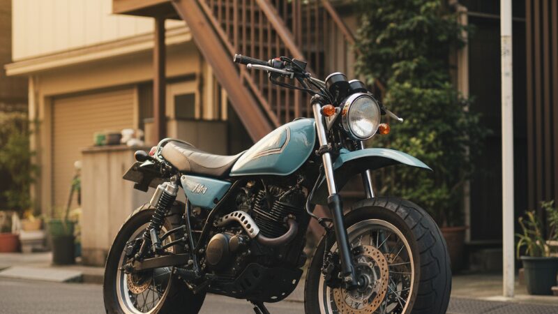 ヤマハTW200の水色タンクとバルーンタイヤ