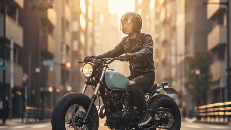 キムタク仕様のTW200カスタムバイクに乗る若者