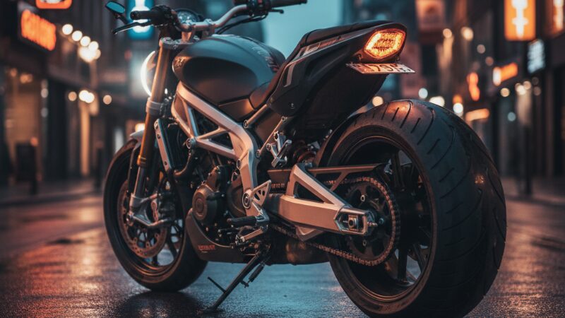 レオンアート パイルダー125が夕暮れの都市に停まる様子