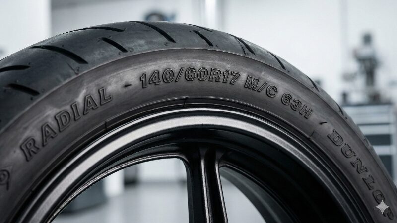 タイヤ側面の「Radial」の刻印やサイズ表記を美しく捉えたクローズアップ