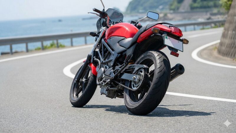 海岸沿いの道を軽快にバンクさせるVTR250