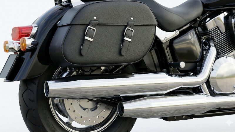 左右2本出しマフラーの熱からバッグを守る マフラーの熱を避けるために適切な高さに固定されたサイドバッグ