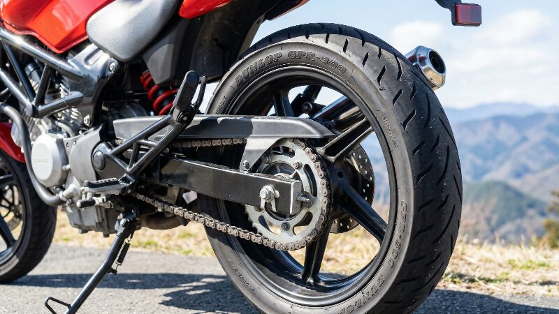 絶景の展望台で停車するVTR250