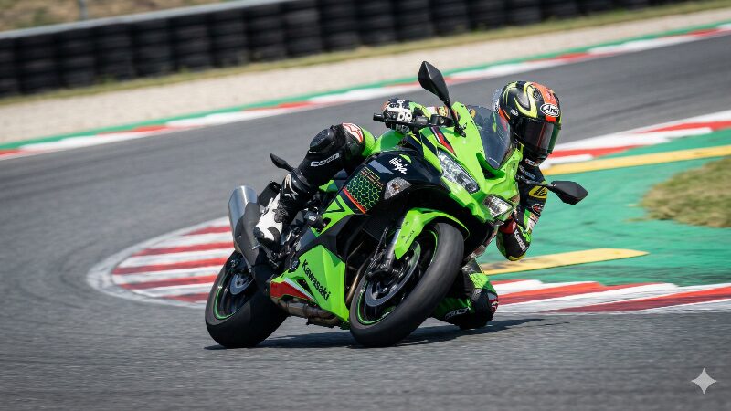 サーキットのコーナーを華麗に攻めるNinja ZX-4RR KRTエディション