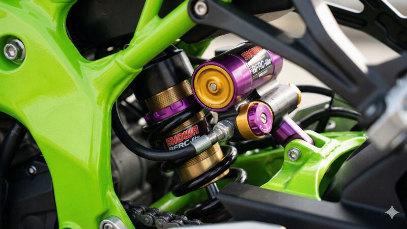 Ninja ZX-4RRに搭載されたSHOWA製BFRC-liteリアサスペンションの拡大