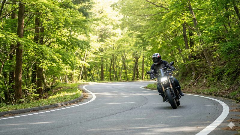 神奈川県南足柄エリアの広域農道を走るバイク
