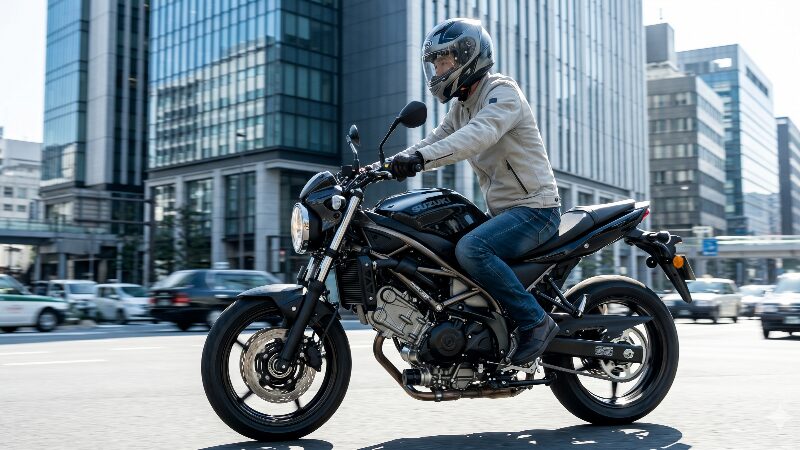 スズキSV650で街中を颯爽と走るライダー