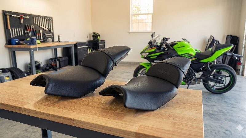 Ninja 650用の標準シートと、薄いローシートの比較