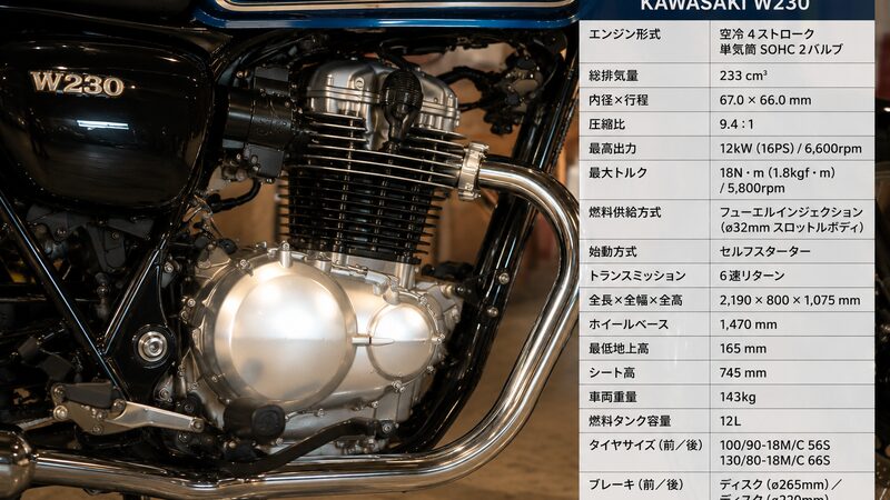 カワサキW230の基本スペック確認イメージ
