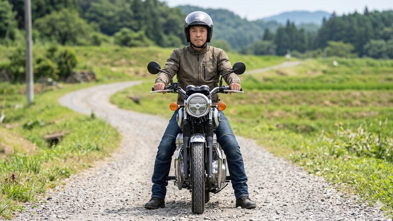 W230の低いシート高745mmと軽量143kgボディを示すイメージ