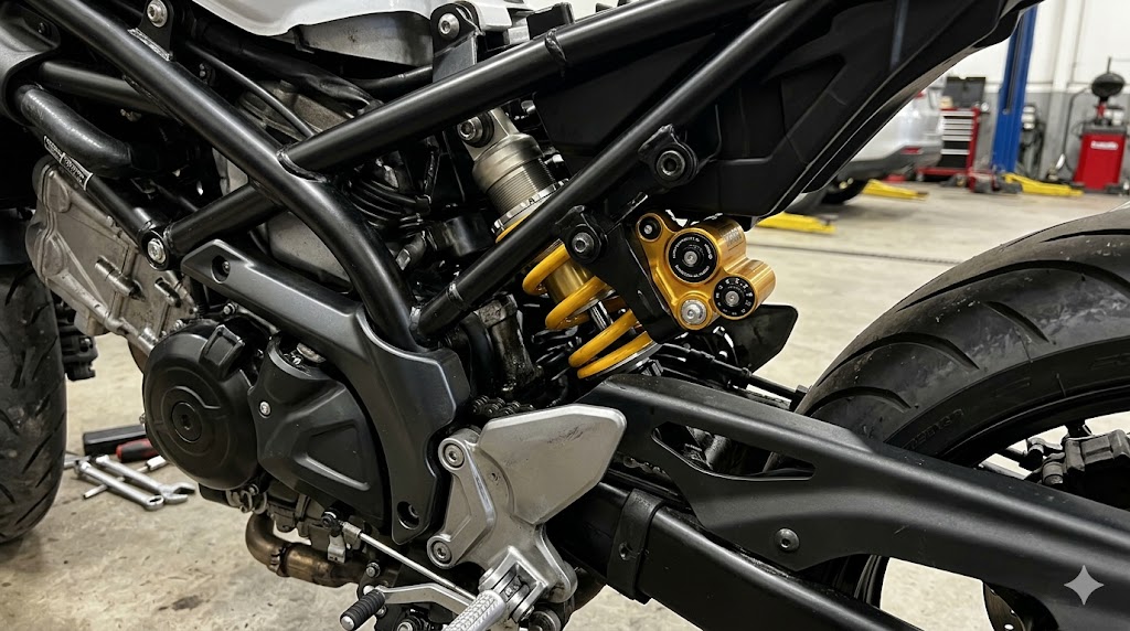  SV650に装着されたアフターマーケットのリアショック 