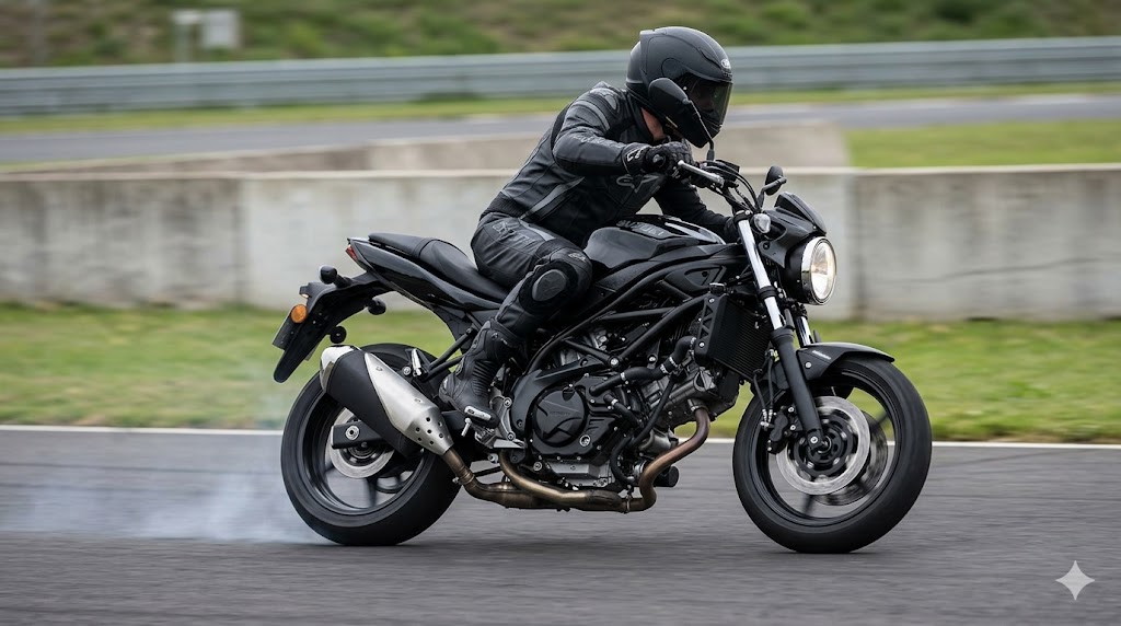 ブレーキングでフロントが沈み込むSV650 