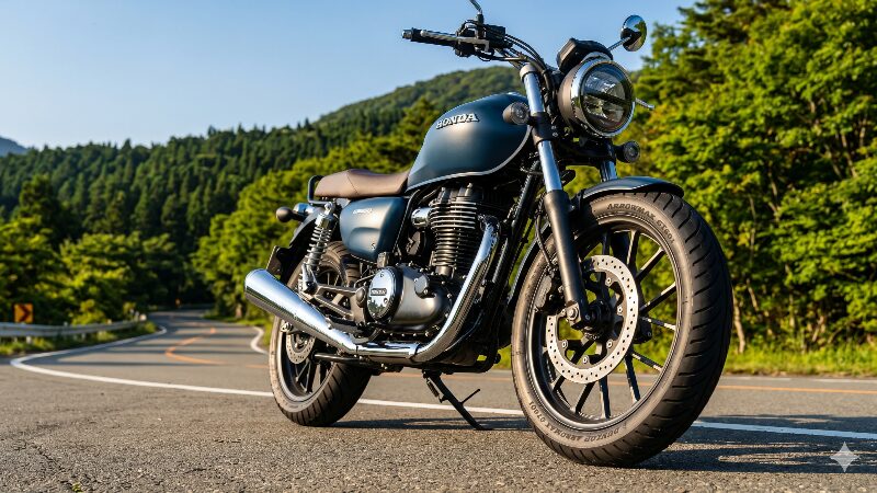 ワイディングロードの脇に停車しているホンダ GB350