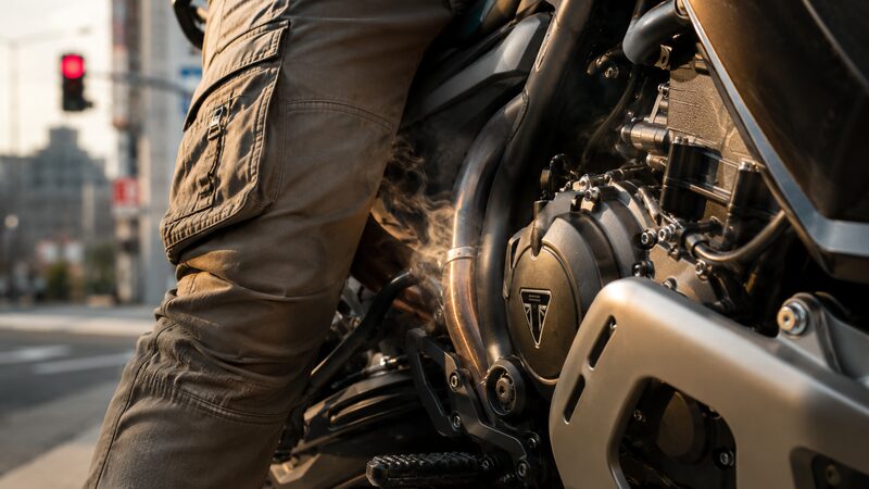 アドベンチャーバイクのエンジン・マフラー排熱イメージ｜街乗り信号待ちの熱蓄積問題