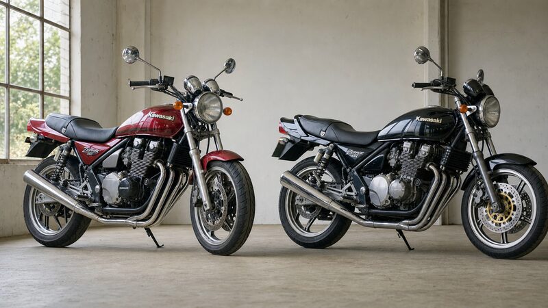 ゼファーχの馬力53PSと無印ゼファー400の46PSを対比するイメージ