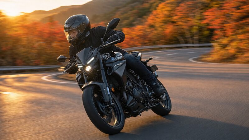 ワインディングを走るYAMAHA MT-25とライダー、スポーティな走りの楽しさを表現した写真