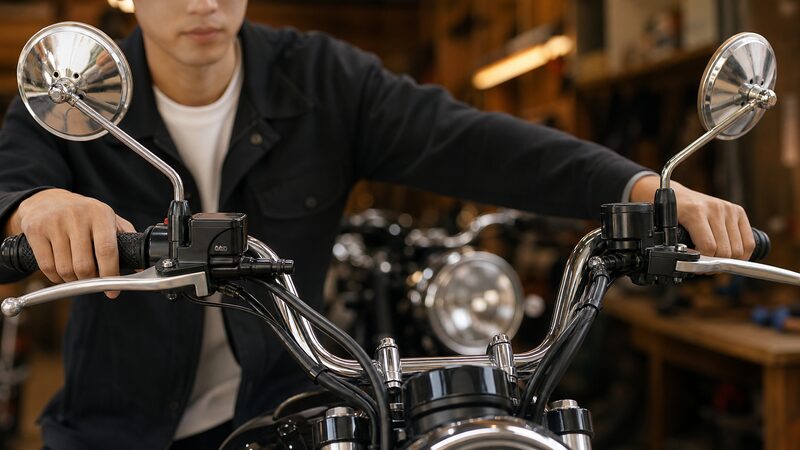 GB350に装着したプルバックハンドルとアップハンドルの手元