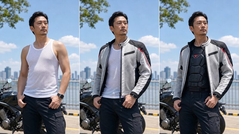 気温別にユニクロと専門装備を組み合わせた3段階のレイヤリング例