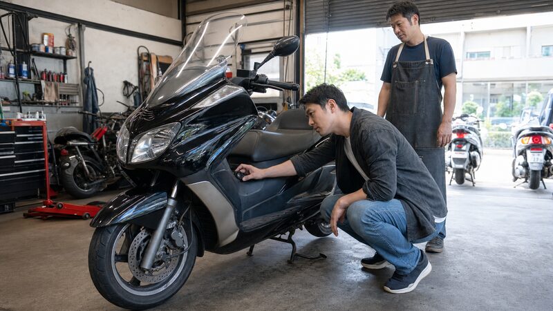 グランドマジェスティの始動テストを行う購入検討者