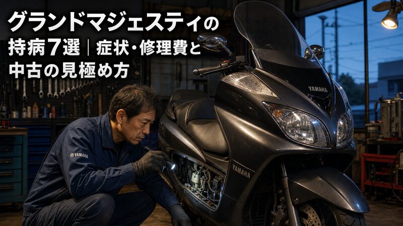 グランドマジェスティの持病を整備士が点検する様子