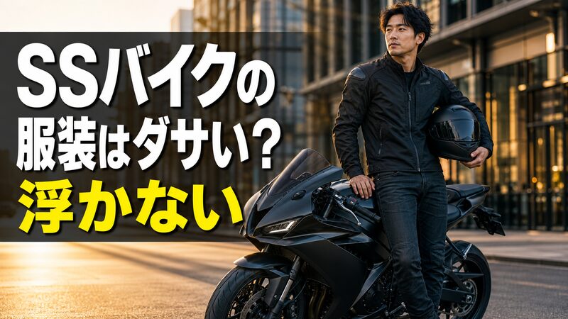 SSバイク乗りが街中でカジュアルなライディングジャケットを着用している様子（SSバイク 服装）