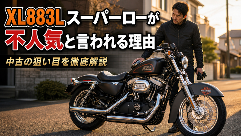 足つき最優先で設計されたXL883Lスーパーローと中古選びを見つめる男性のイメージ