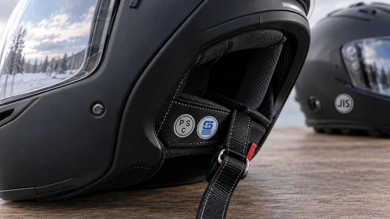 PSCマークとSGマークが表示されたバイク用ヘルメット